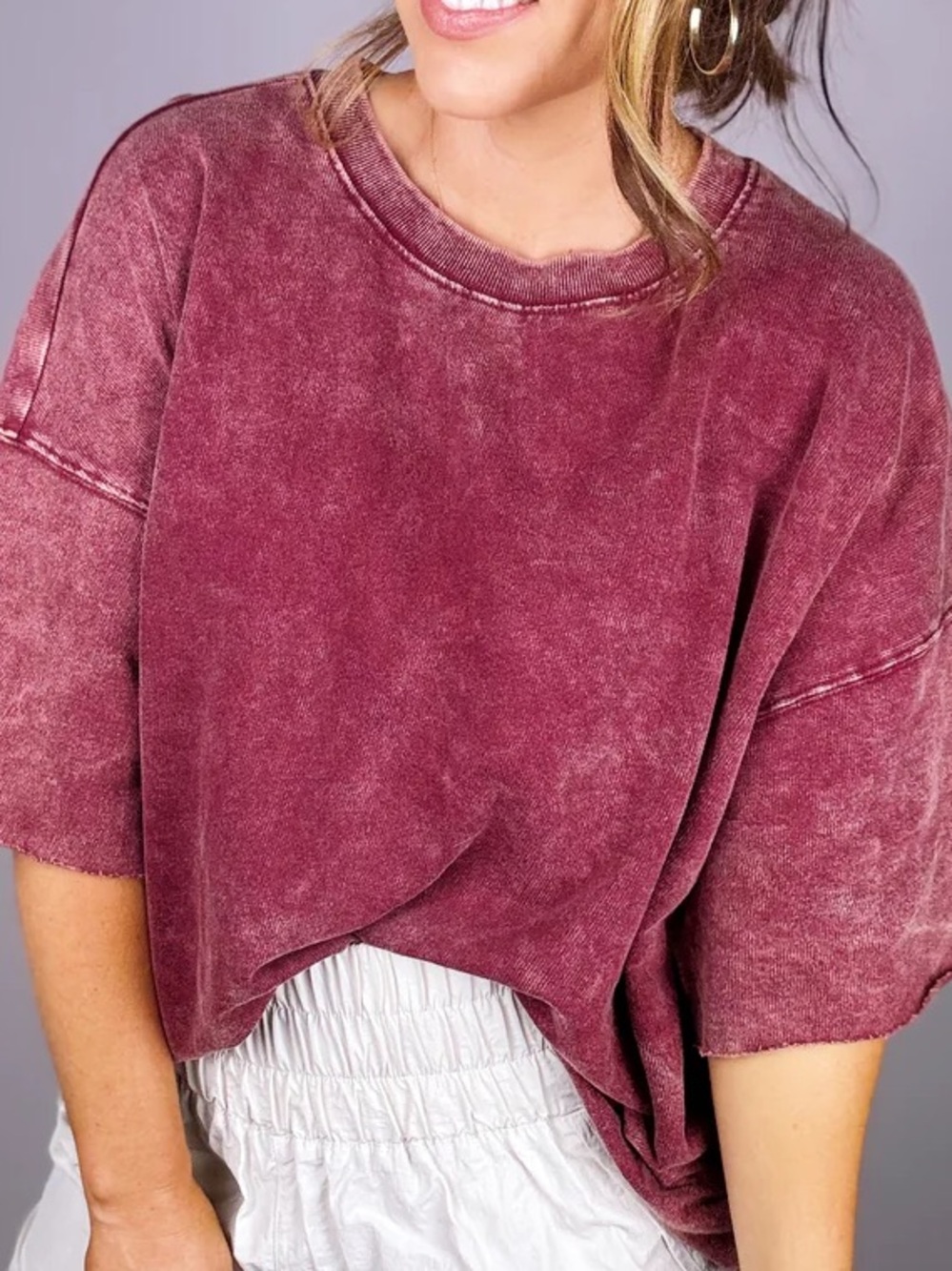 EUC🤎Zenana French Terry Acid Wash Tee S/M Cabernet